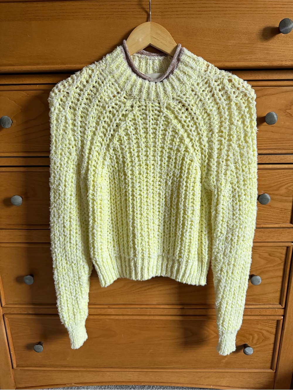 Aritzia Wilfred Size XXS Pale Neon Yellow Confetti Mock Neck Pullover Sweater
